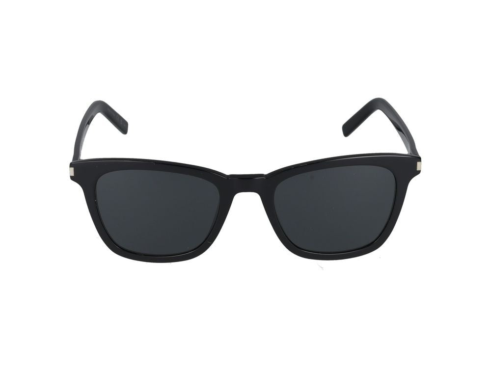 Saint Laurent Black Glossy Finish Rectangular Acetate Sunglasses