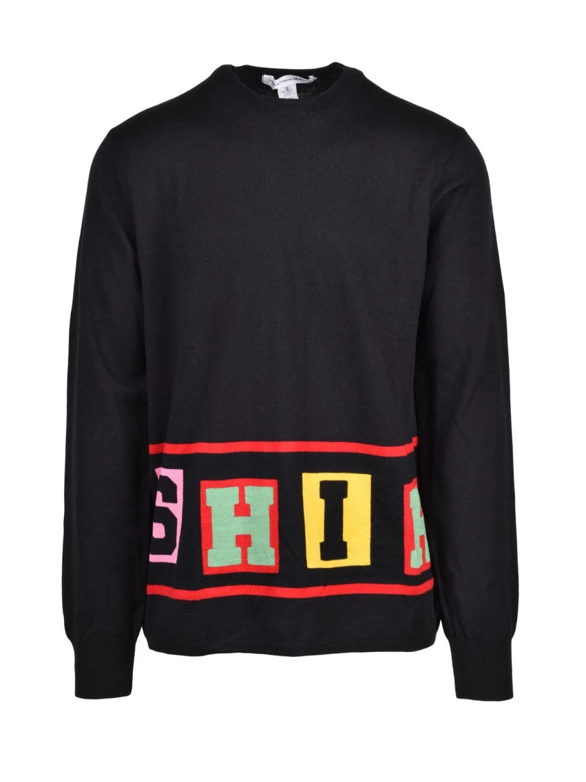 Comme Des Garçons Black Block Lettering Acrylic-Blend Crewneck Sweater
