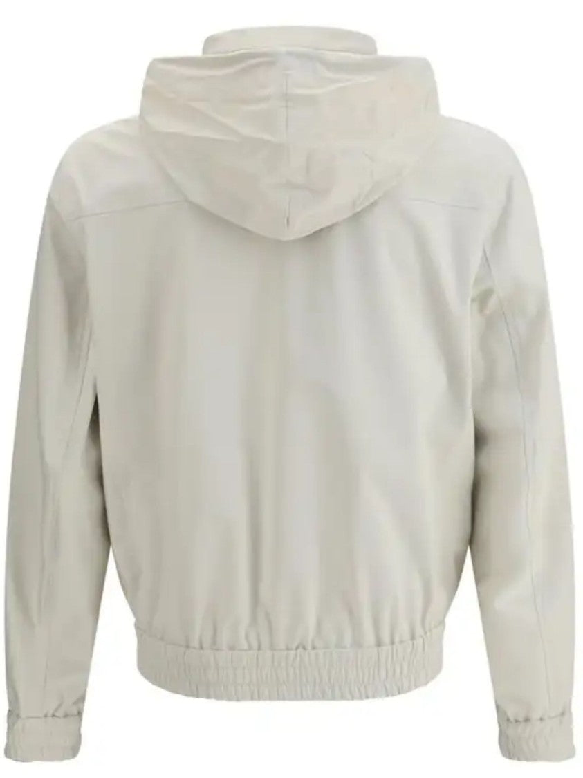 Brunello Cucinelli Beige Turtleneck Zippered Pockets Nylon Jacket