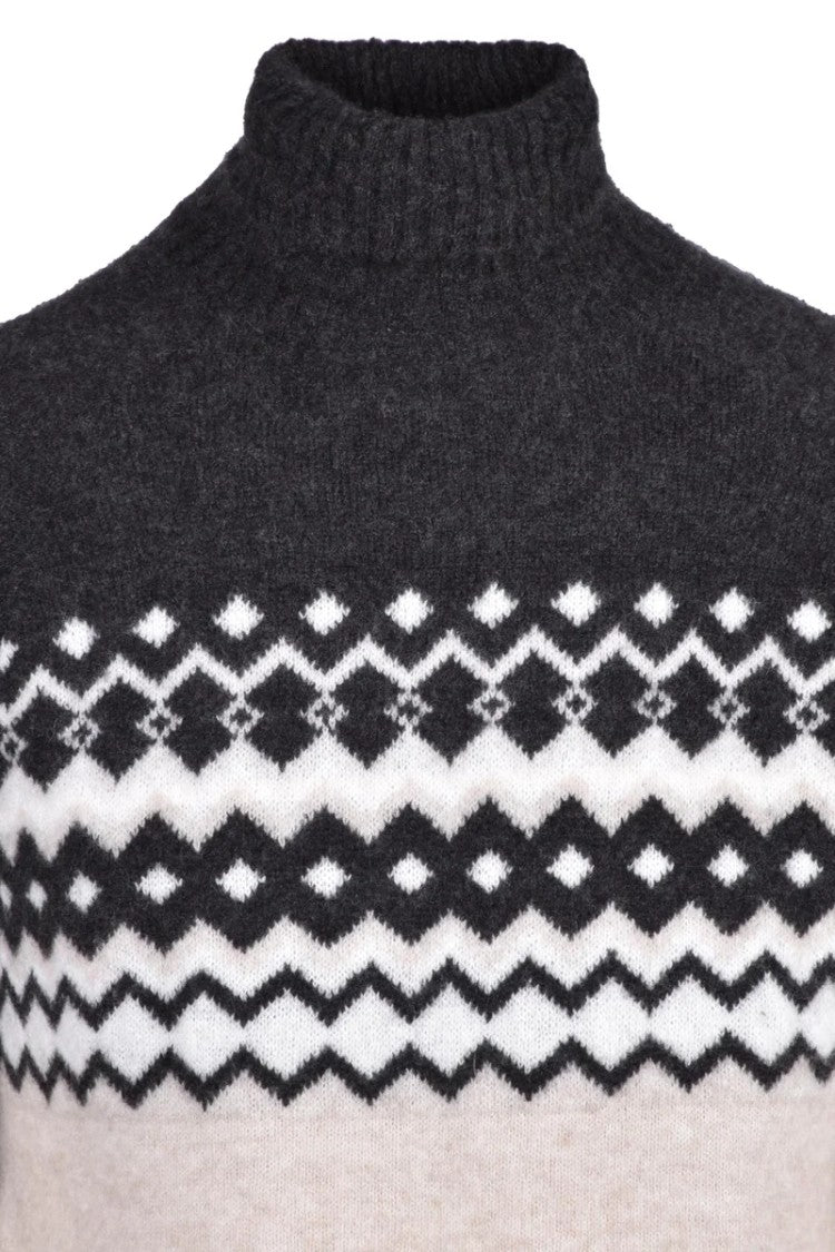 Eleventy Cashmere Silk Crewneck Sweater - Black/Beige