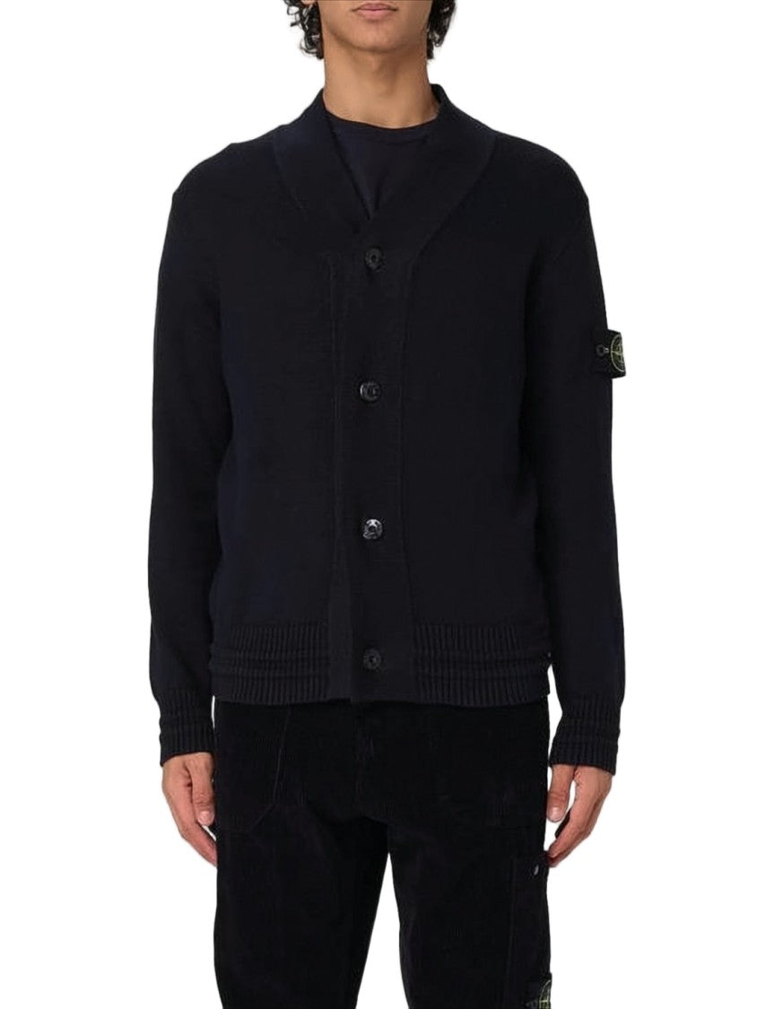 Stone Island Classic Button-Up Black Knit Cardigan
