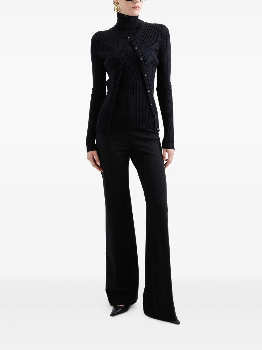 Dolce & Gabbana Black Finely Ribbed Wool Button Cardigan