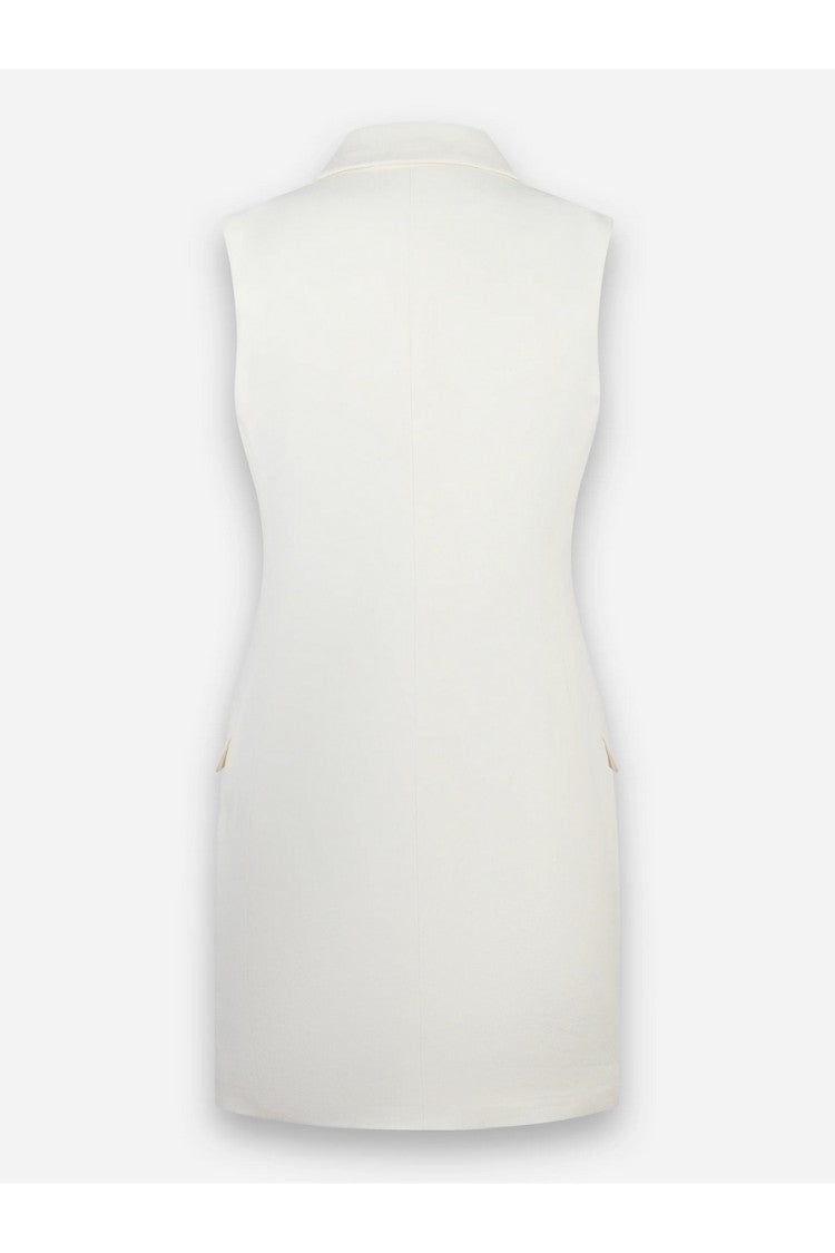 Elisabetta Franchi Tailored Sleeveless Dress In Sky-Hued Linen-Viscose Blend