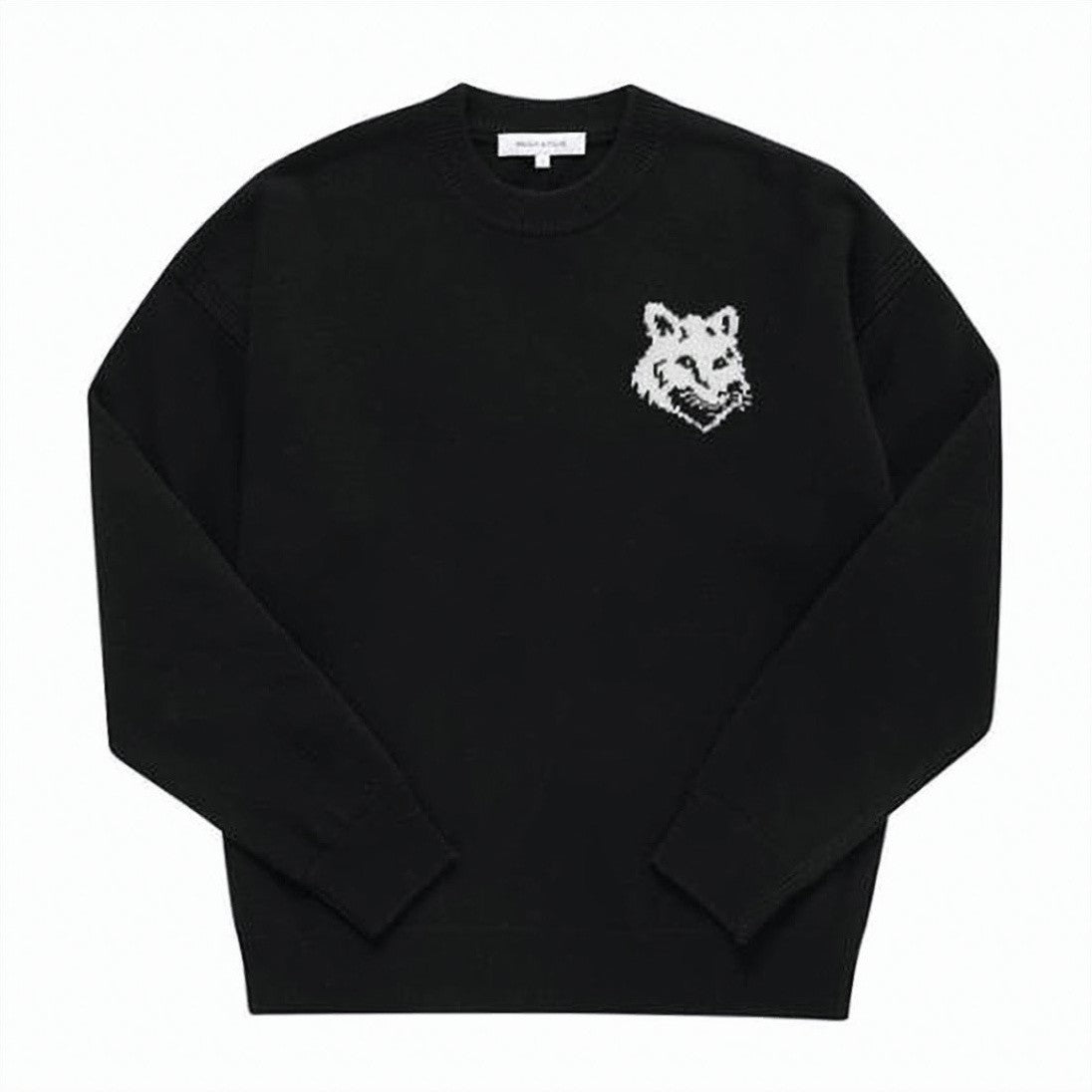 Maison Kitsuné Classic Black Wool Sweater With Fox Head Emblem