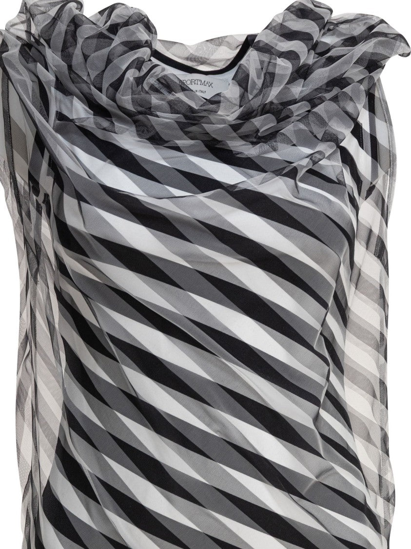 Max Mara Diagonal Stripe Dress With Gathered Neckline