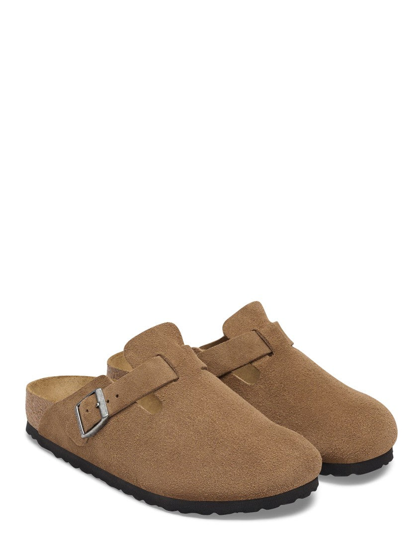 Birkenstock Dark Tea Boston Suede Buckle Strap Mules