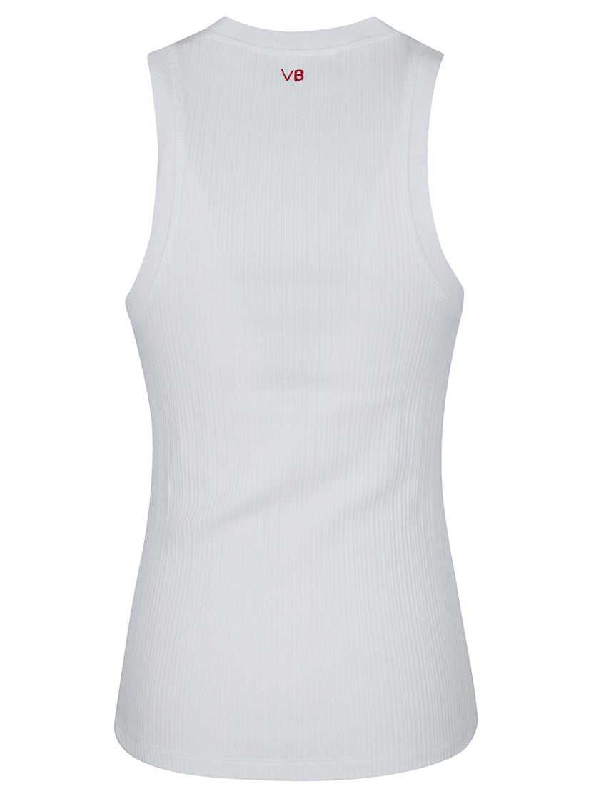 Victoria Beckham Ribbed Sleeveless Tank Top With Embroidered Detail