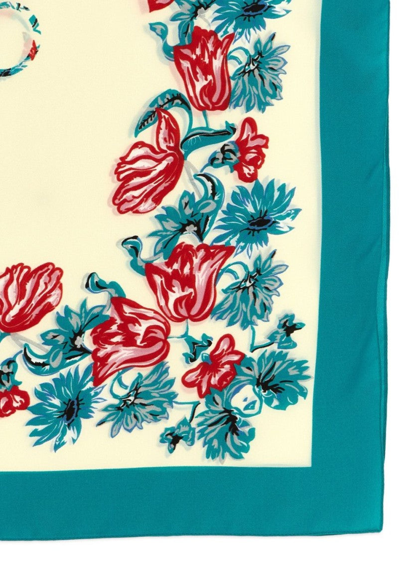 Pinko Floral Graphic Scarf With Teal Border