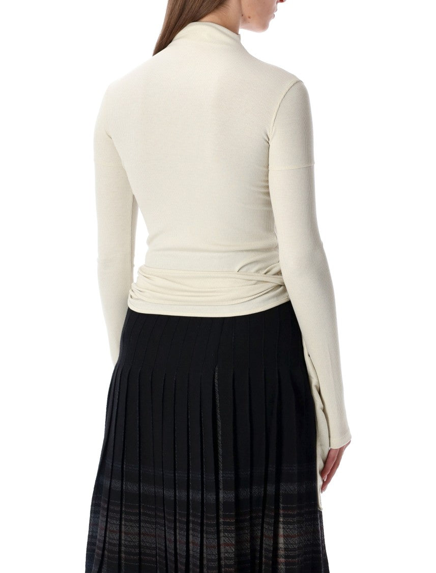 Low Classic Cream Long Sleeve Half-Neck Wrap Top