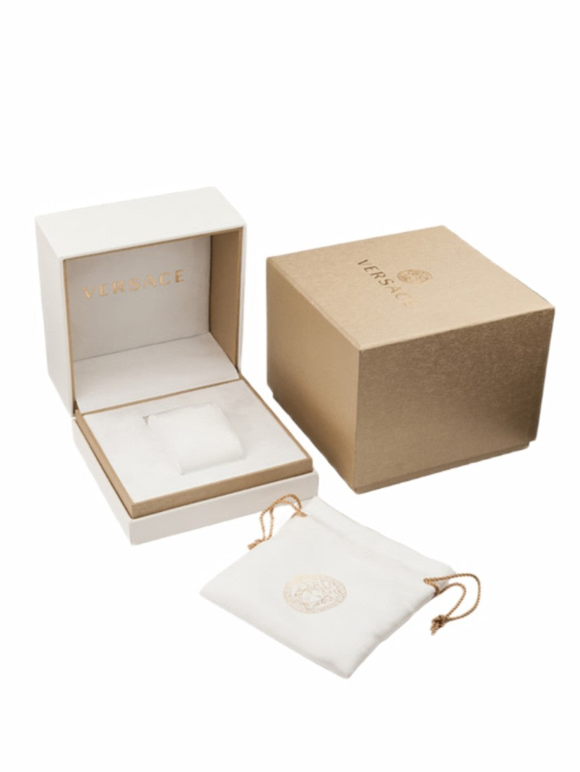 Versace Greca Logo Lady Watch With Gold-Colored Stainless Steel Case And Black Dial
