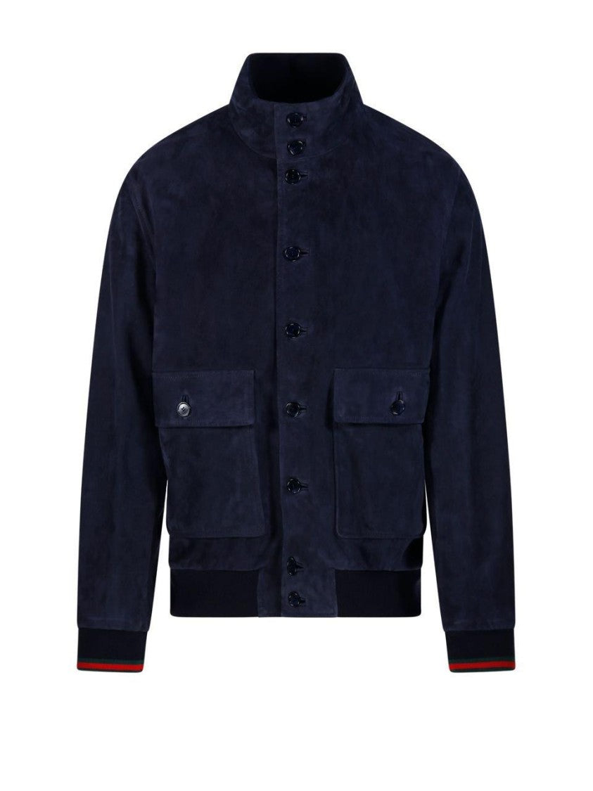 Gucci Luxurious Lamb Leather Bomber Jacket With Subtle Detailing