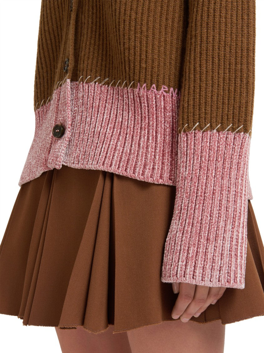 Marni Ribbed Knit Cardigan With Color-Block Design