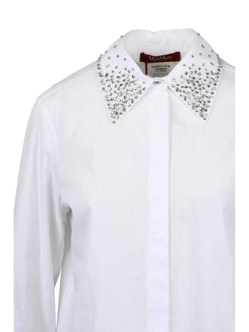 Max Mara Button-Down Cotton Shirt With Rhinestone-Accent Collar