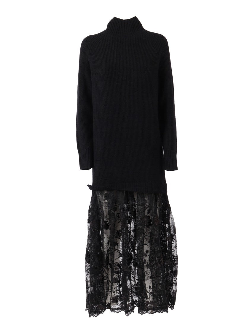 Ermanno Scervino Fitted Wool Midi Dress With Long Sleeves