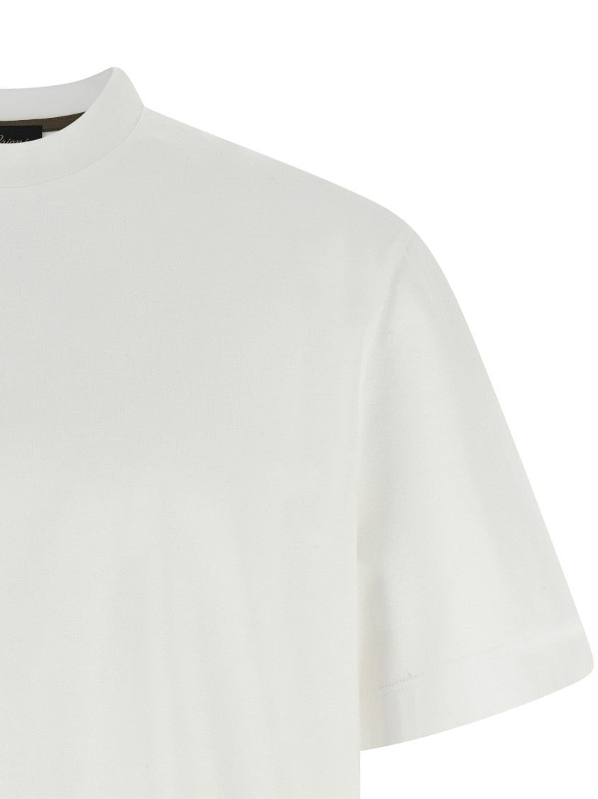 Brioni Cotton Crewneck T-Shirt With Tone-On-Tone Leather Logo Patch