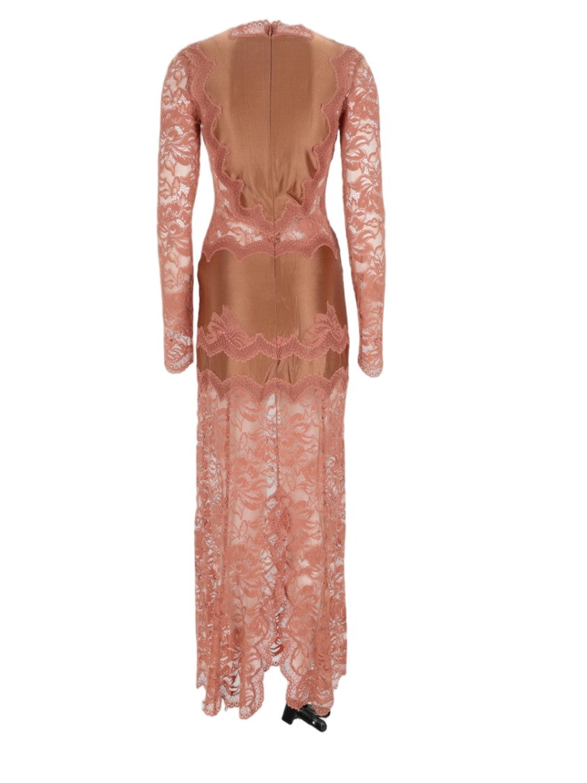 Rabanne Beige Floral Lace Detail Fitted Viscose-Blend Midi Dress