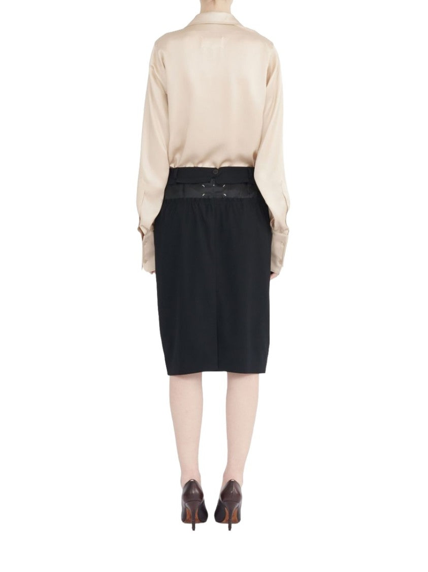 Maison Margiela Black Gathered Polyester Midi Skirt