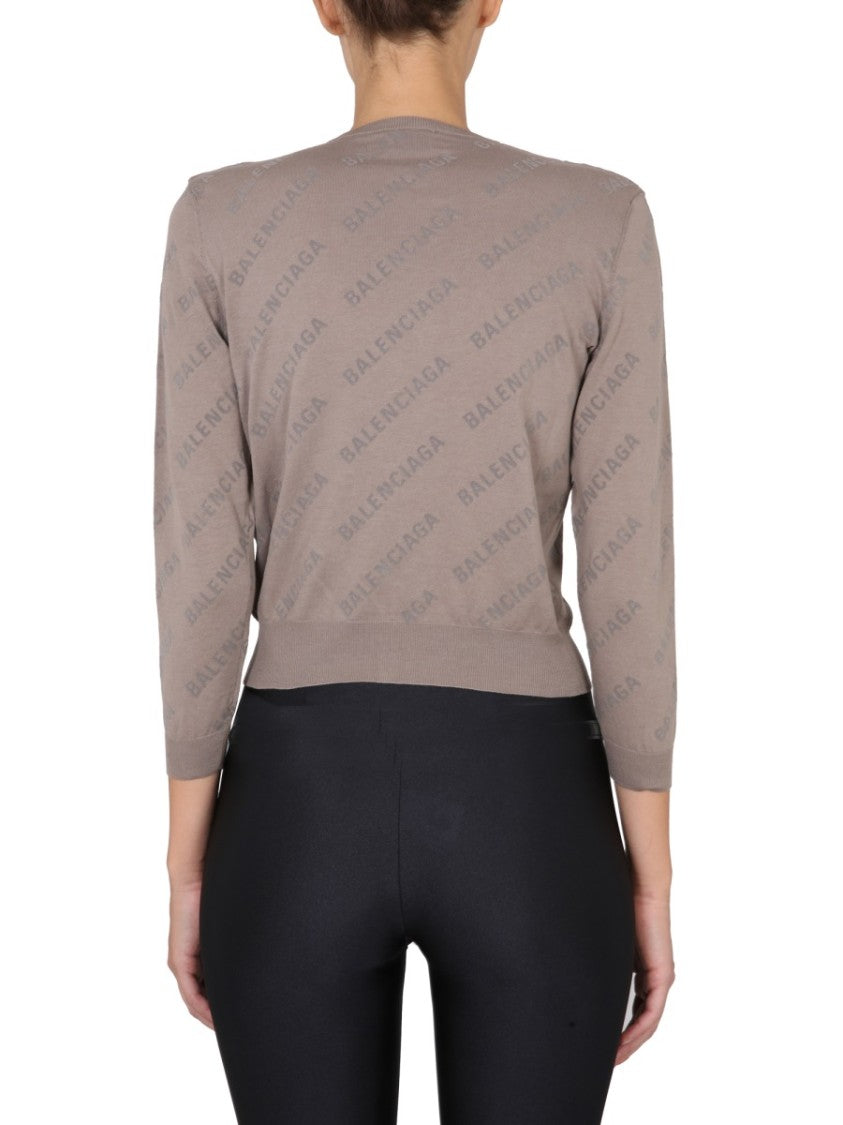 Balenciaga Cropped Cardigan With Embossed Logo All-Over Design