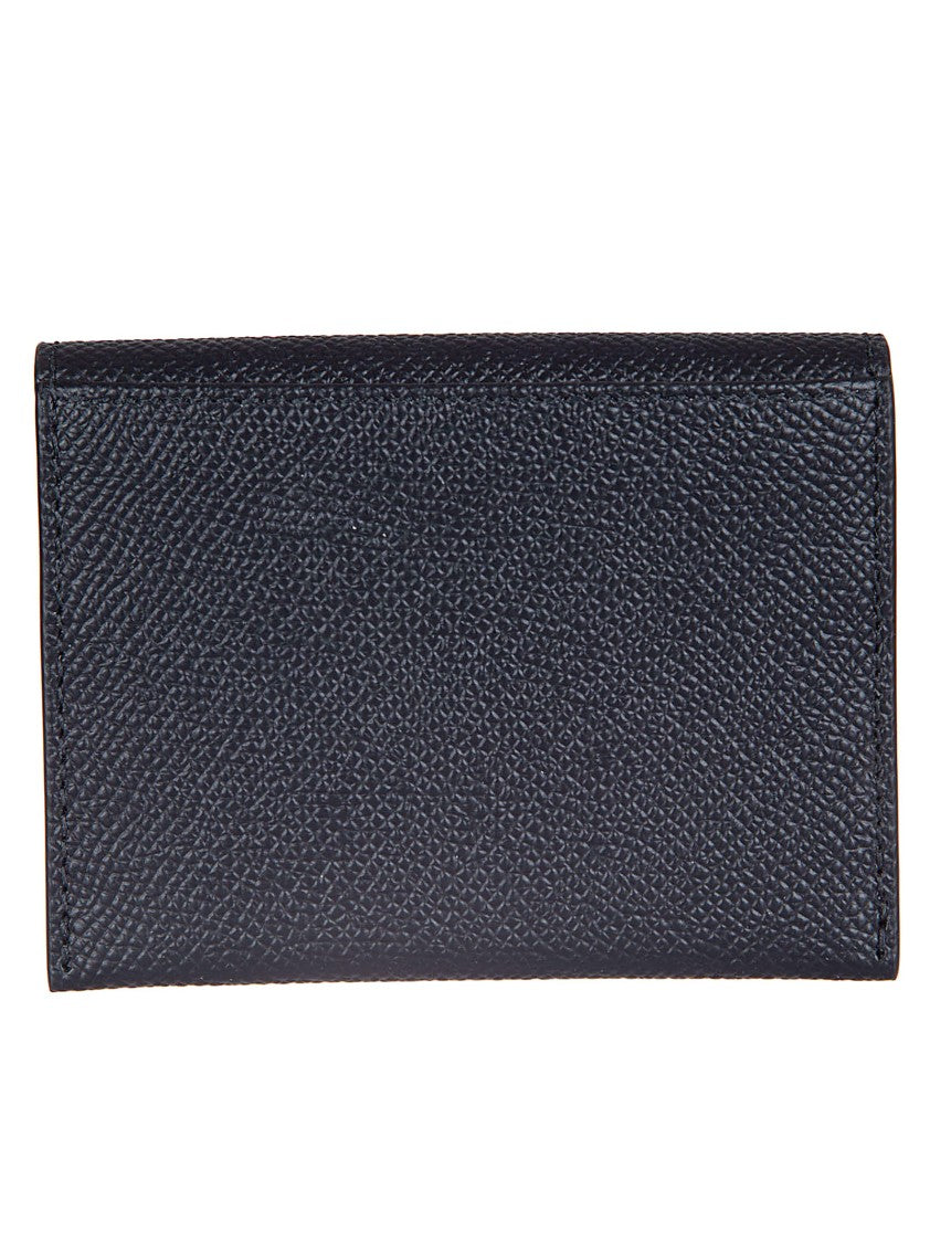 Ferragamo Textured Black Calfskin Wallet With Antique Gold Gancini Detail