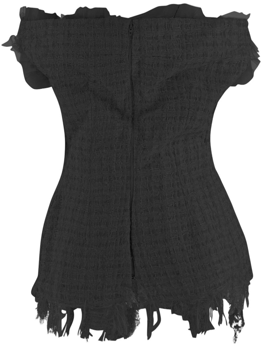 Matieres Fecales Black Fringed Off-Shoulder Technical Top