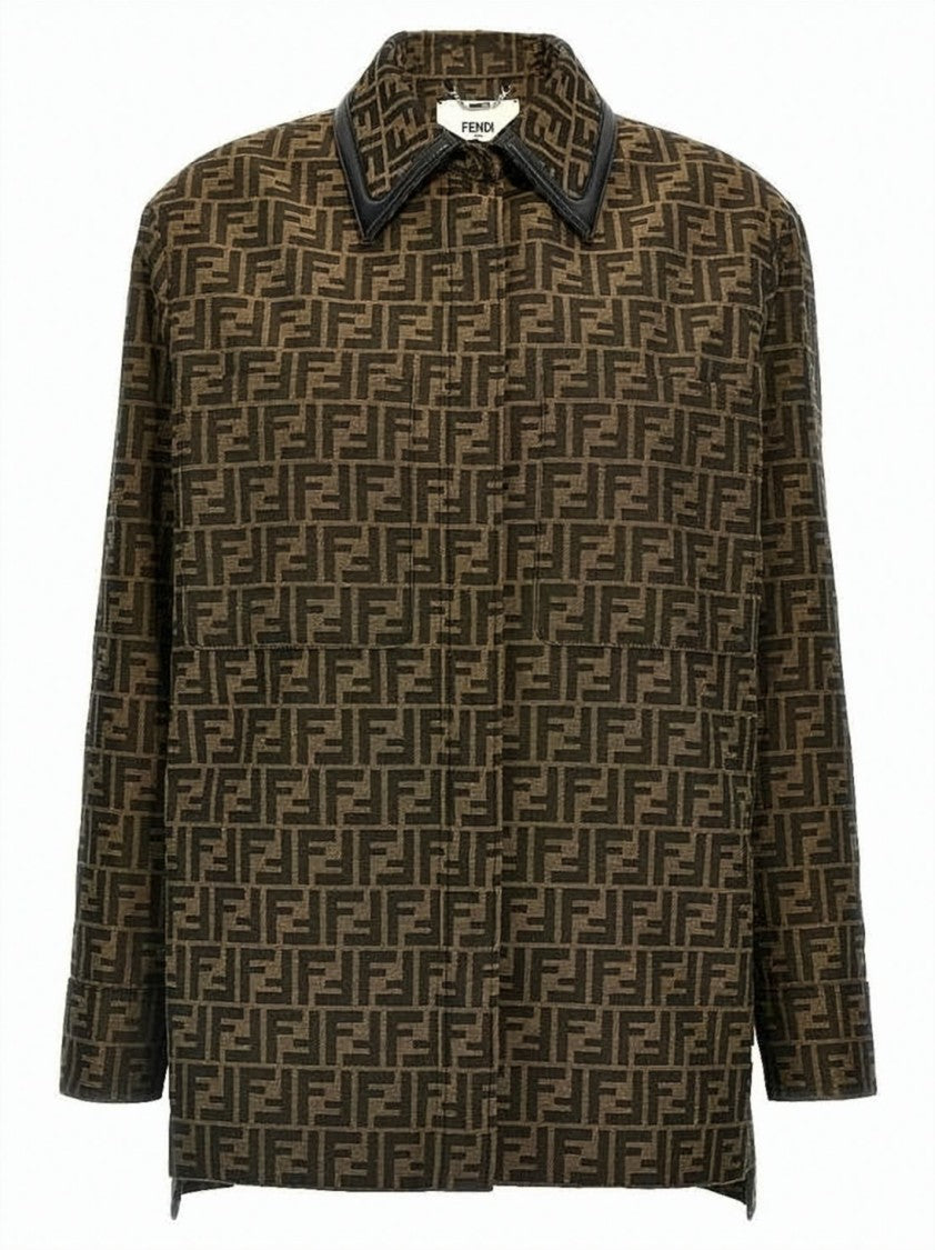 Fendi Monogram Patterned Jacket With Leather Trim