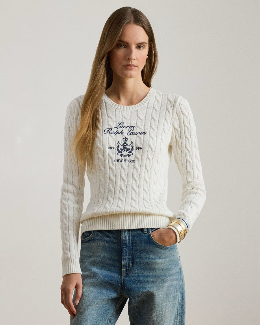 Lauren Ralph Lauren White Rinett Gassed Cotton Pullover Sweater