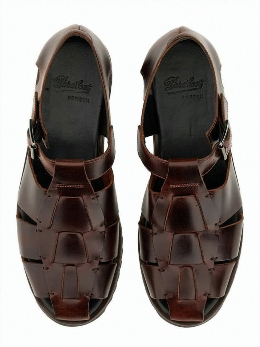 Paraboot Woven Leather Sandals With Side Buckle Strap
