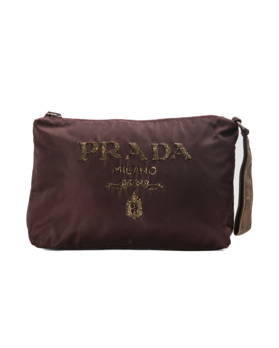Prada Medium Logo Zip Nylon Clutch - Purple