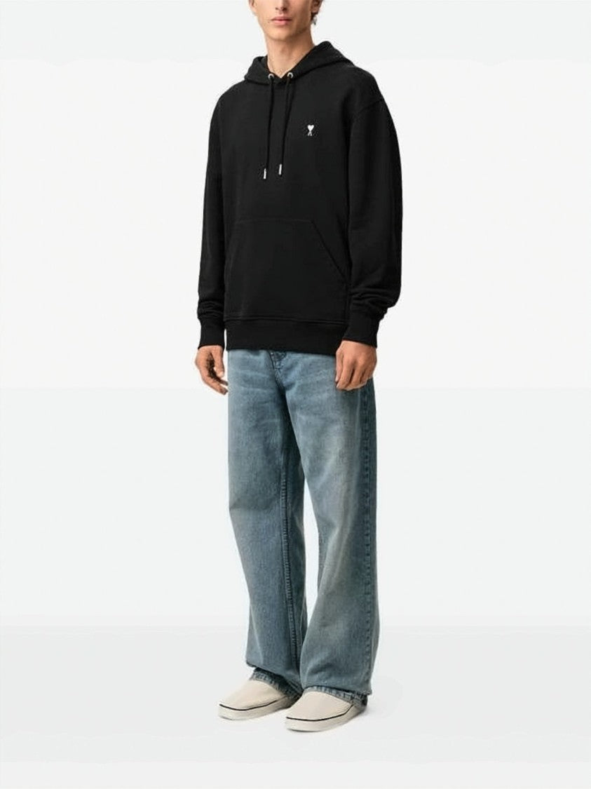 Ami Paris Black Pullover Hoodie With Heart Logo