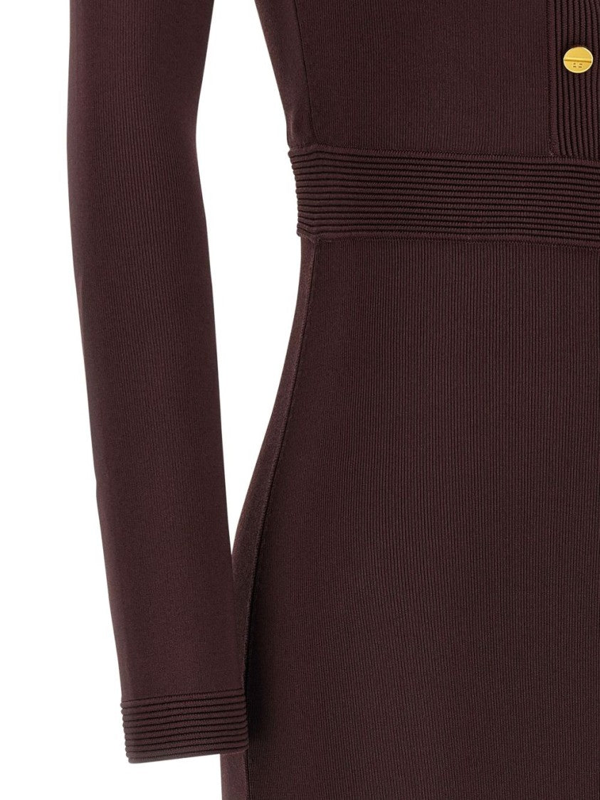 Elisabetta Franchi Burgundy Midi Dress With Gold Chain Cutouts