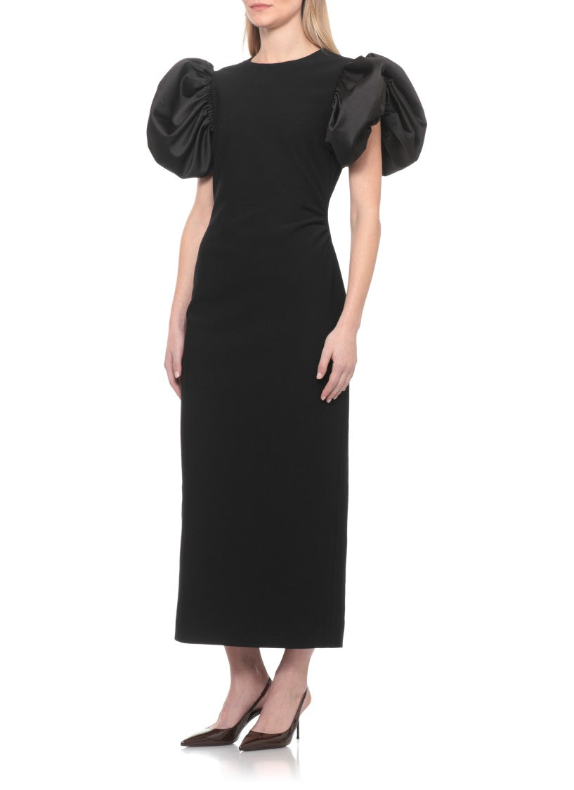 Rotate Draped Midi Puff Dress With Ballon Sleeves