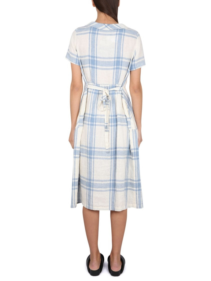 Aspesi Light Blue Plaid Midi Dress