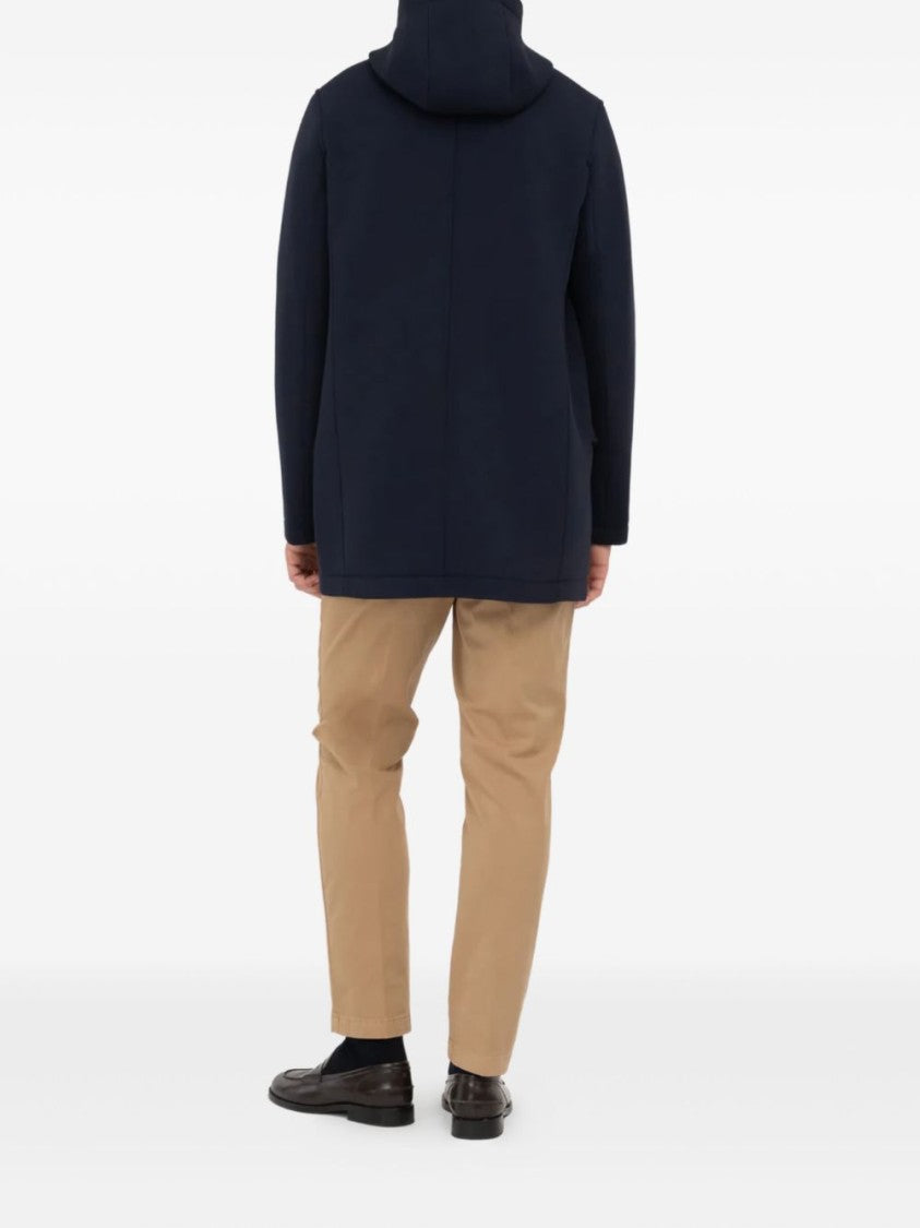 Manuel Ritz Hooded Blue Parka With Concealed Front Zipper And Flap