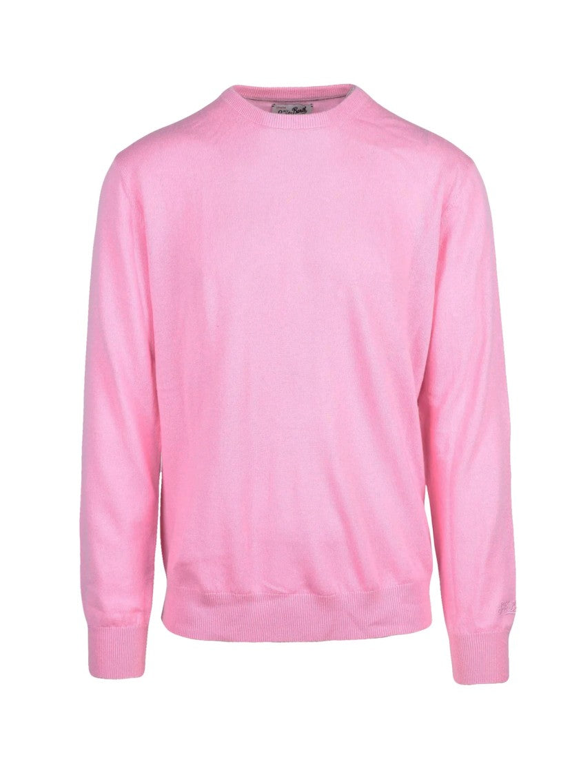 Mc2 Saint Barth Crewneck Sweater In Pastel Pink Merino Wool Blend