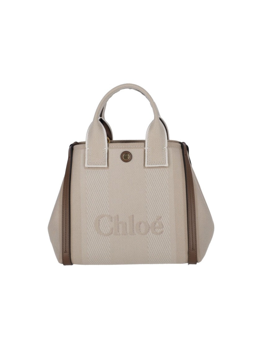 Chloé "Carry" Small Tote Bag, In Beige Organic Cotton