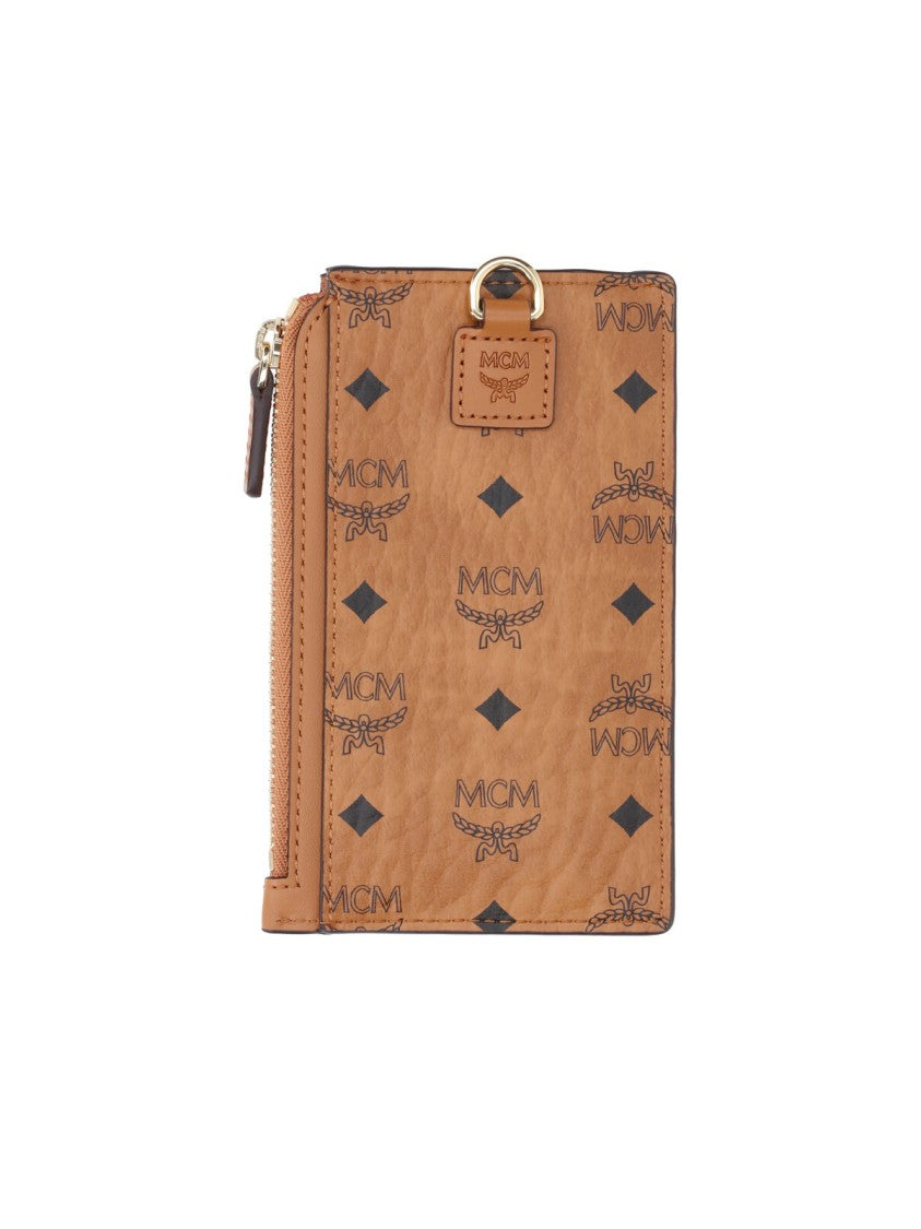 Mcm Brown Visetos Eco-Leather "Lanyard" Card Holder