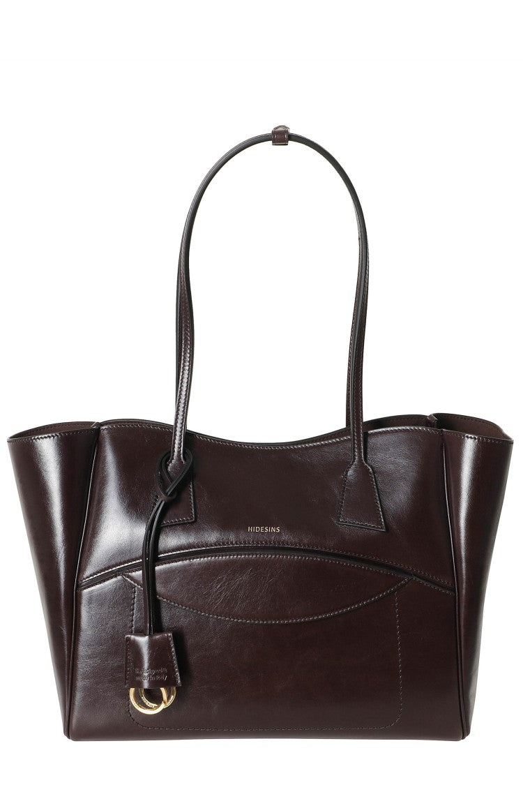 Hidesins Brown Two-Tone Shopper Gold Logo Leather Tote Bag