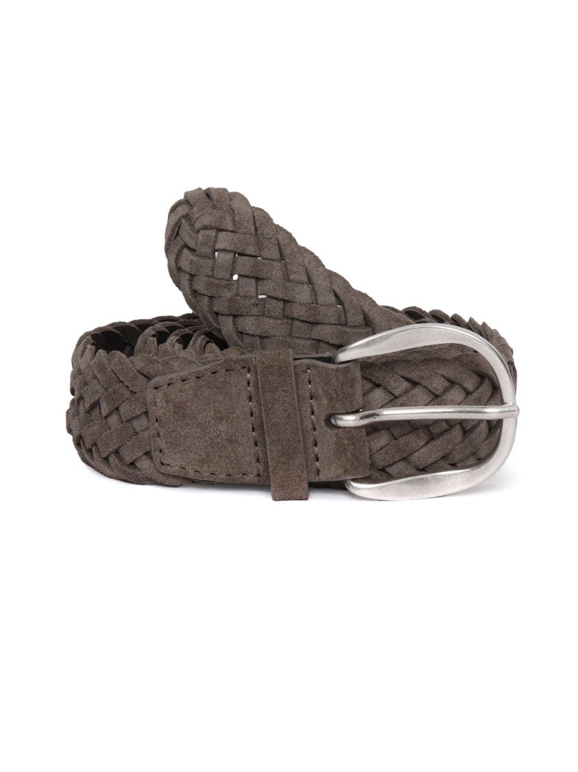 Claudio Orciani Braided Suede Belt With Textured Woven Pattern And Silver-Tone Buckle