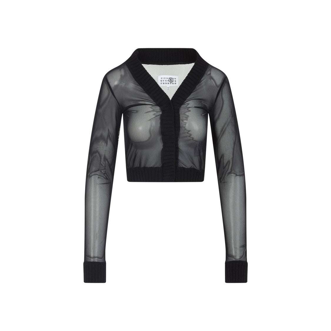 Mm6 By Maison Margiela Cropped Sheer Black Top With Deep V-Neckline