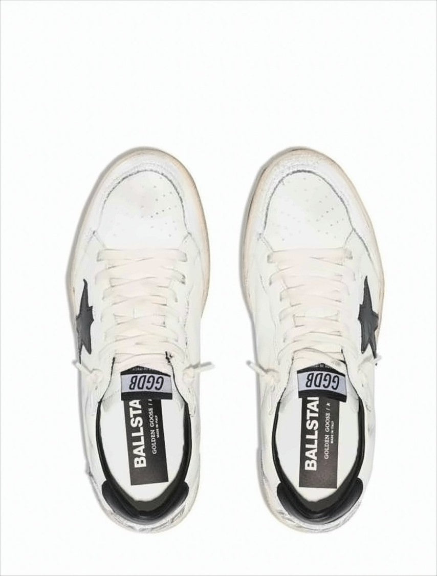 Golden Goose Worn-In White Leather Sneakers With Black Star Detail