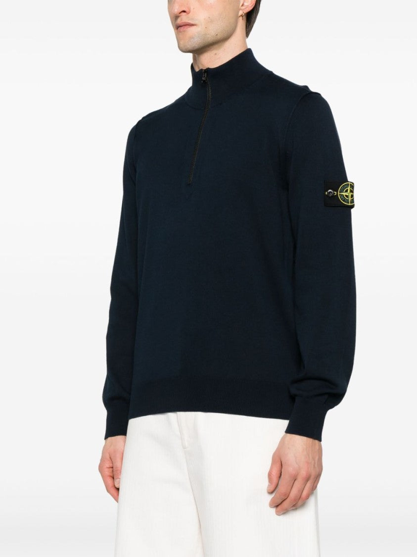 Stone Island High Collar Blue Sweatshirt