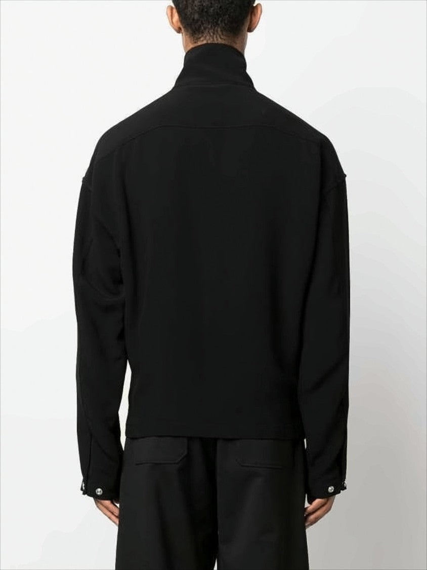 Alexander Mcqueen Sleek Black High Collar Jacket With Silver Zipper Closure