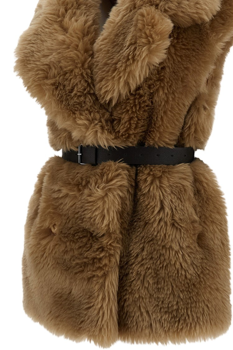 Parosh Faux Fur Double-Breasted Long Vest
