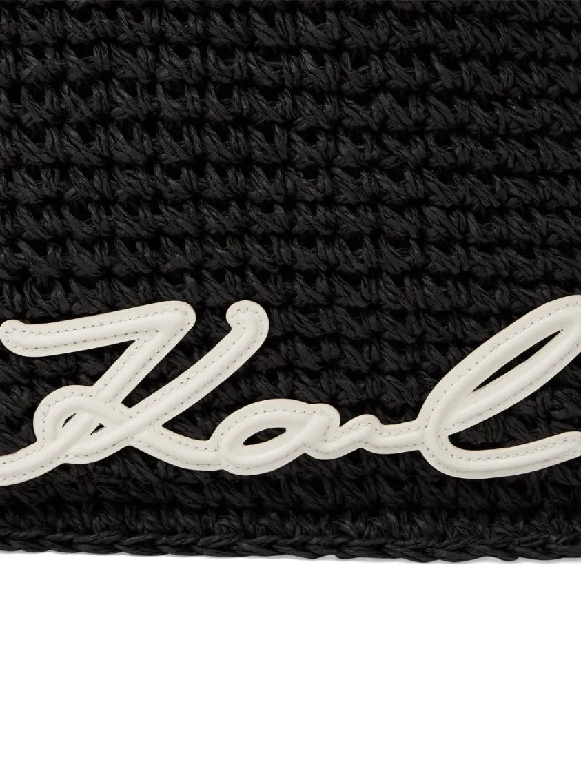 Karl Lagerfeld Woven Handbag With Ruched Handle And Signature Detail