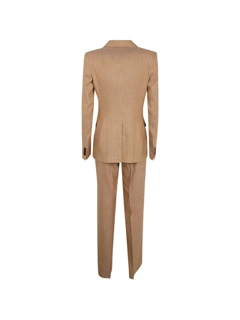 Tagliatore Brown Striped Double Breasted Linen-Viscose Suit