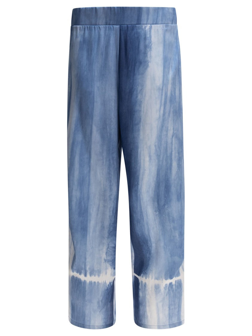 Sleep No More Light Blue Silk Trousers With Tie-Dye Design