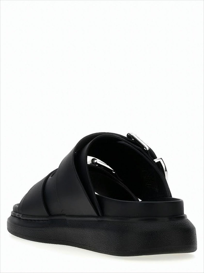 Alexander Mcqueen Black Mule Sandals With Dual Strap