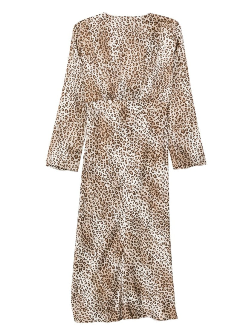 Seventy Sergio Tegon Leopard Print Midi Dress With Deep V-Neckline