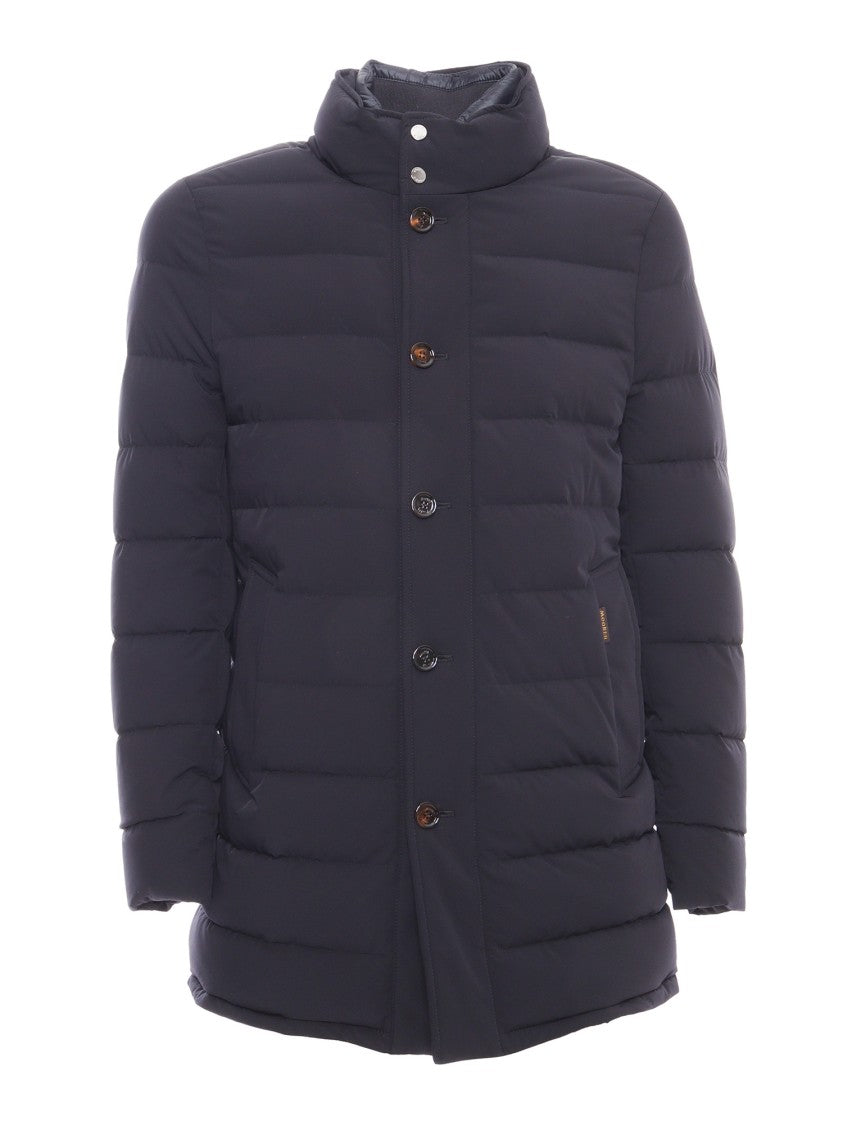 Moorer Calegari-Kn Dark Blue Single-Breasted Water-Repellent Quilted Jacket