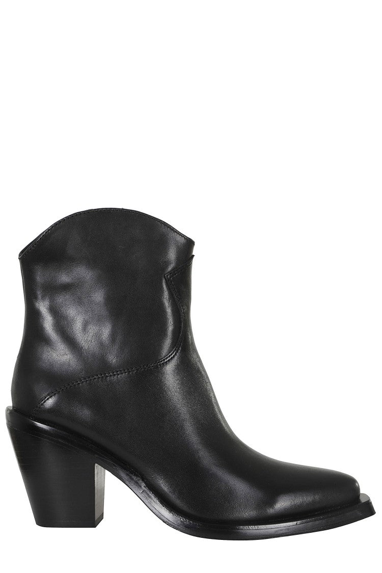 Ash Black Pull-On Leather Ankle Boots